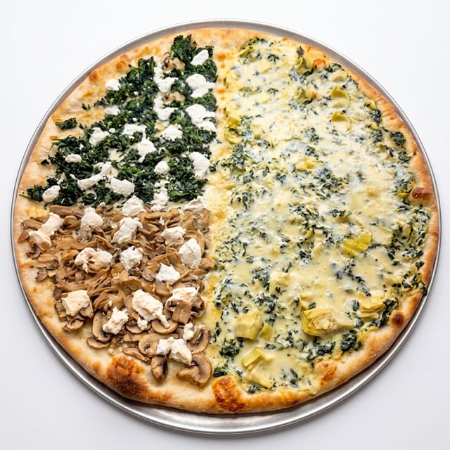 Spinach Artichoke Alfredo Pizza.